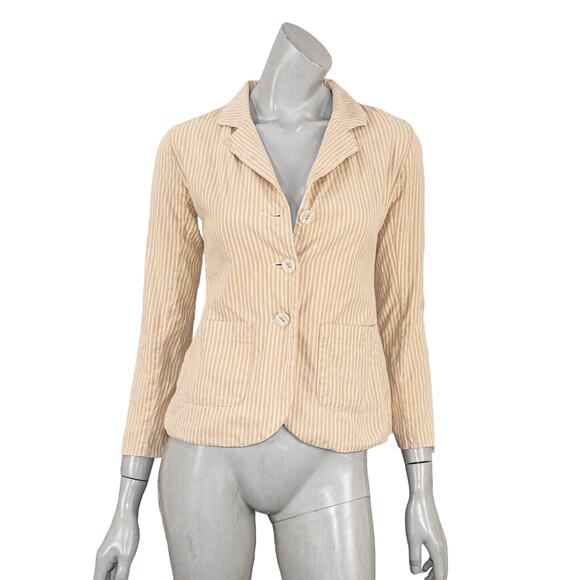Erica Tanov Women's Beige Stripe Blazer Jacket 100% Cotton size 0 - Picture 1 of 9